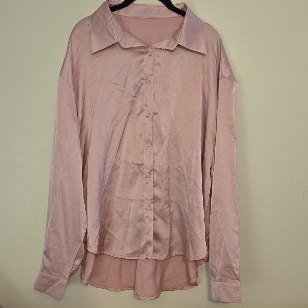 NWT SHEIN Pink Satin Button Down Shirt